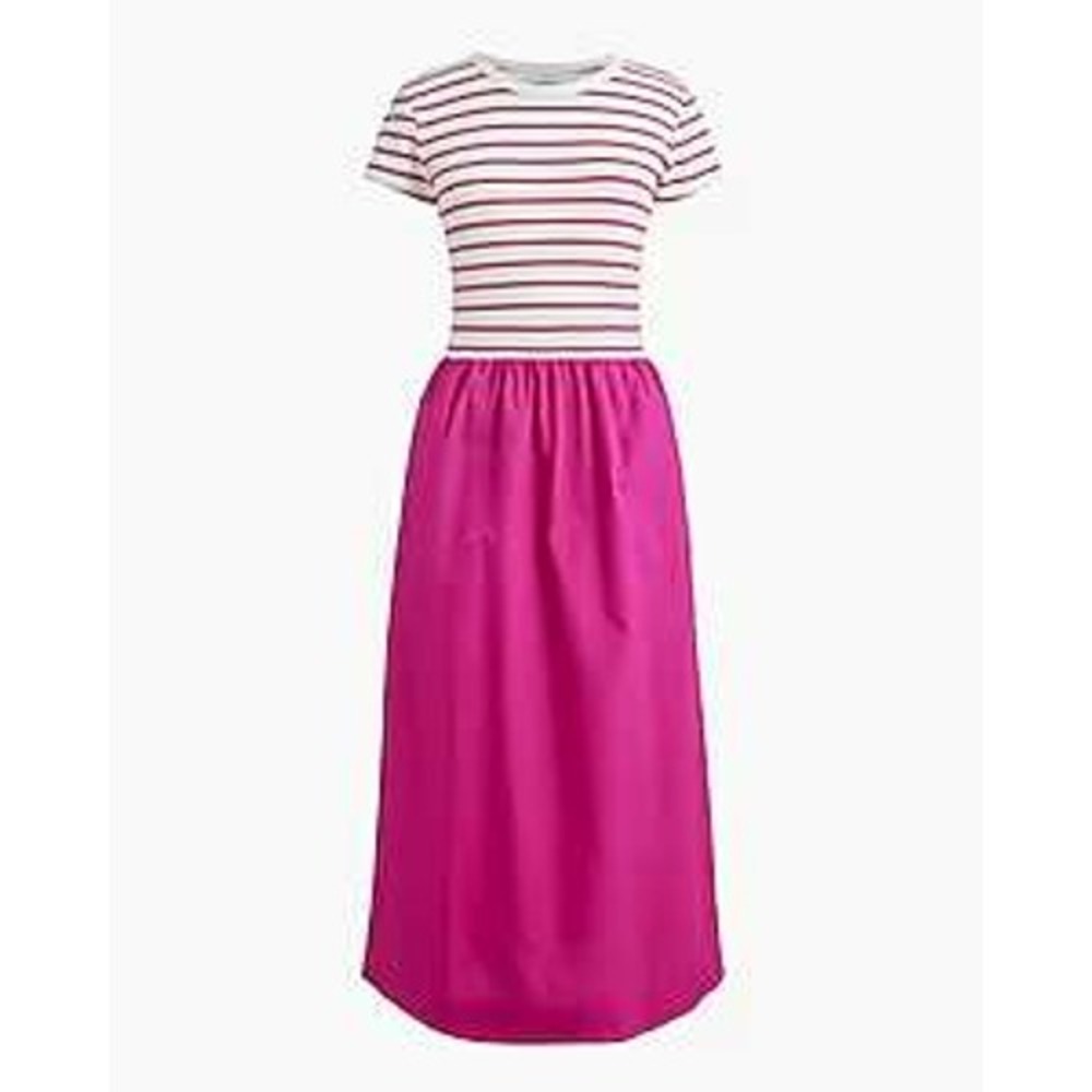 J.Crew Striped Short-Sleeve Knit Mixy‎ Dress In Ivory Sweet Magenta Small NWT